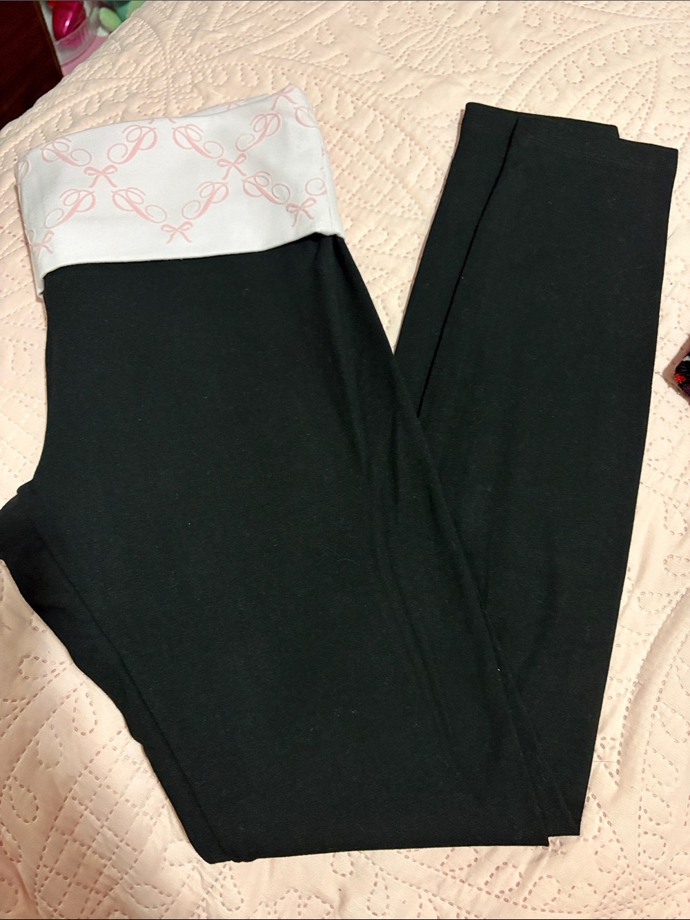 PINK Victoria's Secret Black Leggings with Pink Fold-Over Waistband